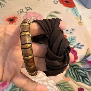 Brown and Gold Leather‎ Bracelet Set